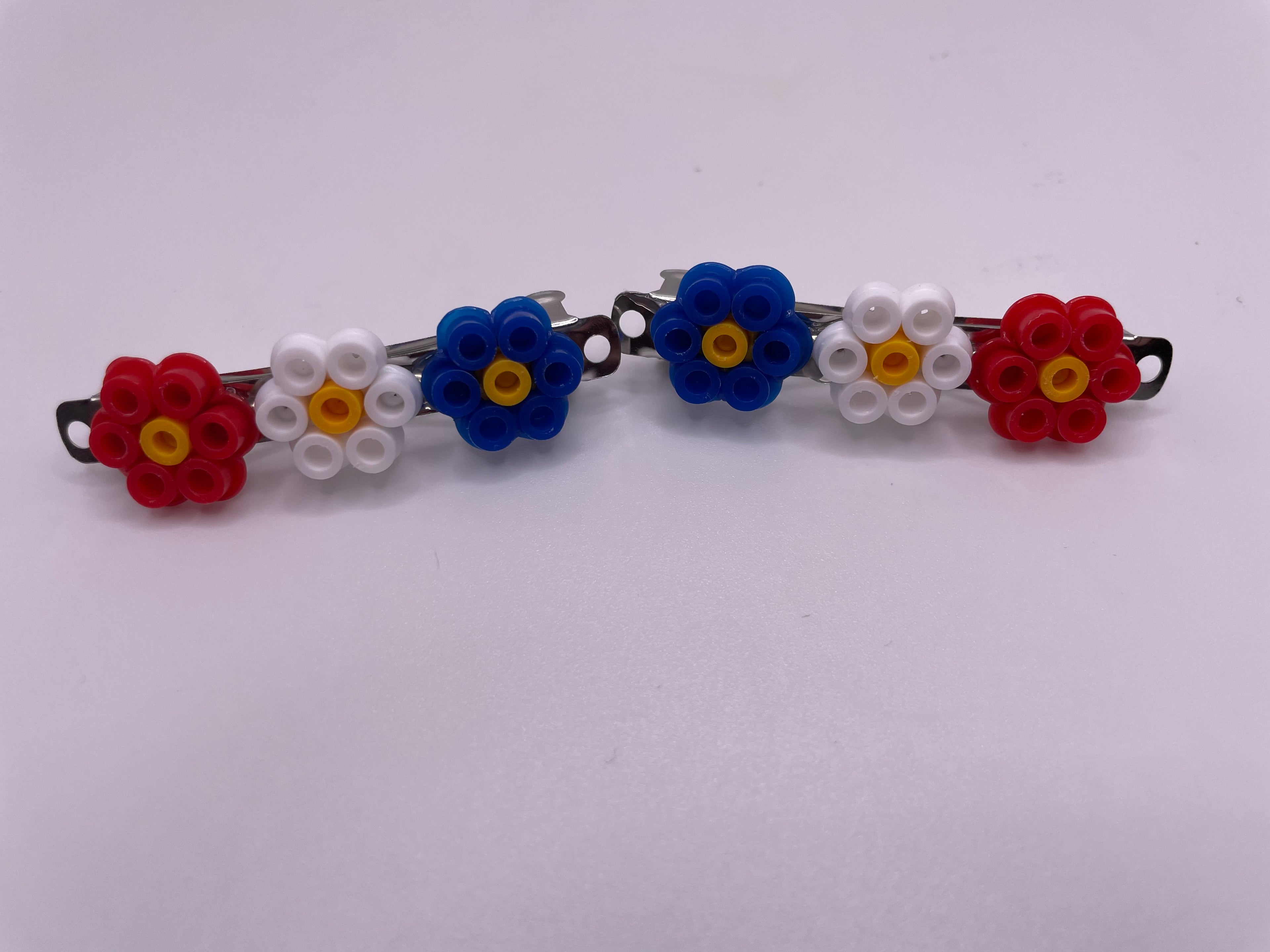 Red, White and Blue Flower Hair Clips