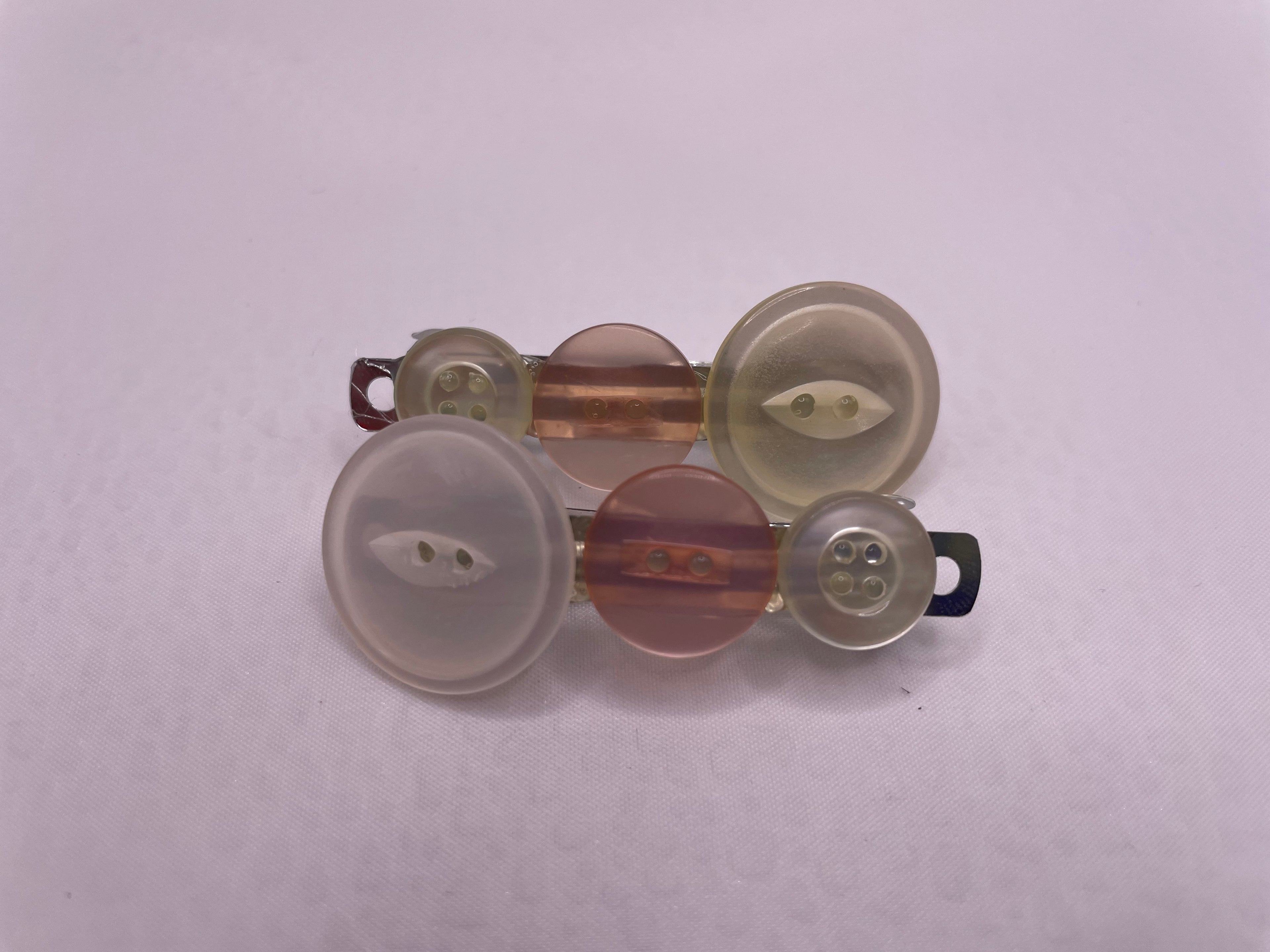 Cream and Pink Button Hair Clips