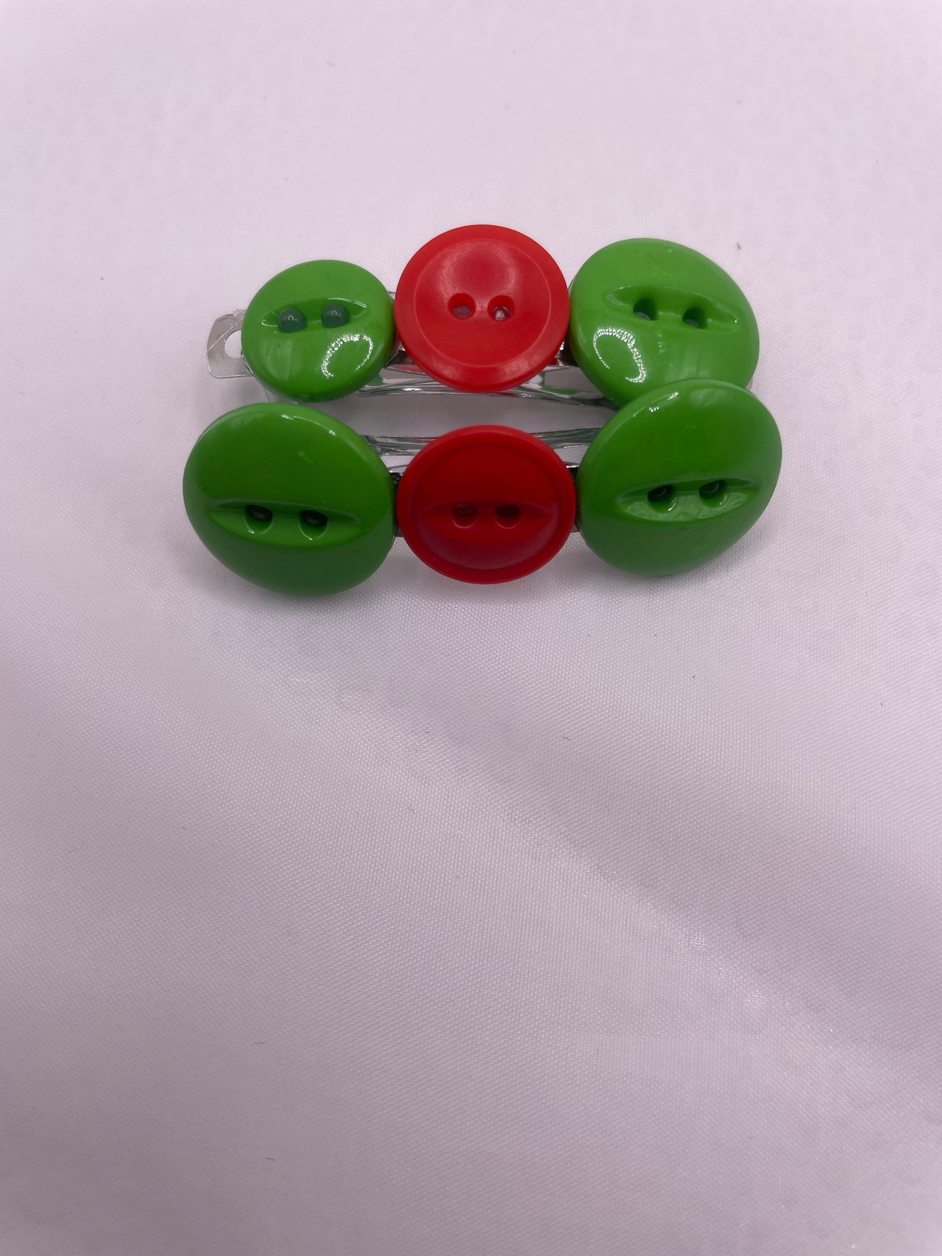 Red and Green Button Hair Clips